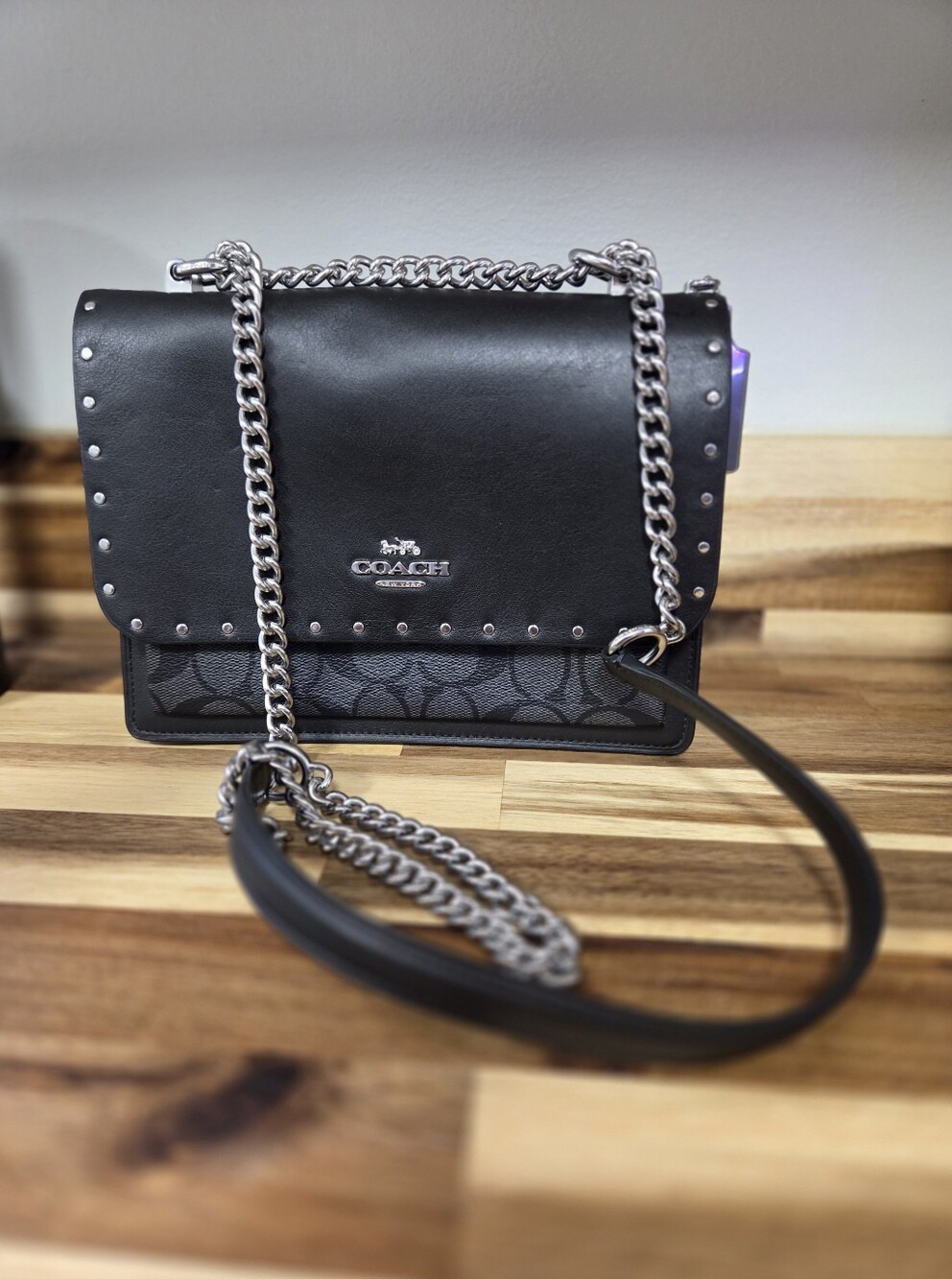 Coach Black Leather Chain Shoulder Bag